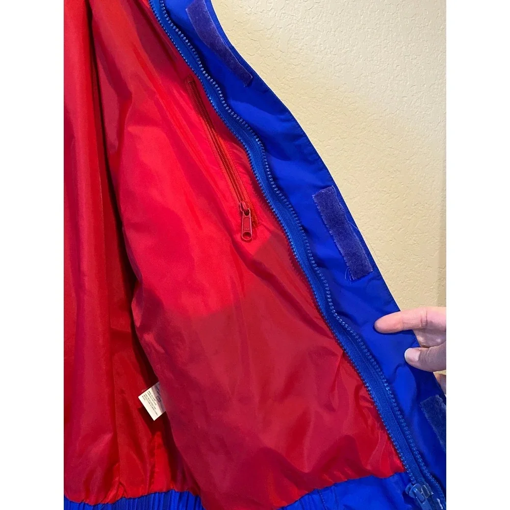 Vintage 90s Columbia Windbreaker Full Zip Size L Radial Sleeve Blue Red Lining